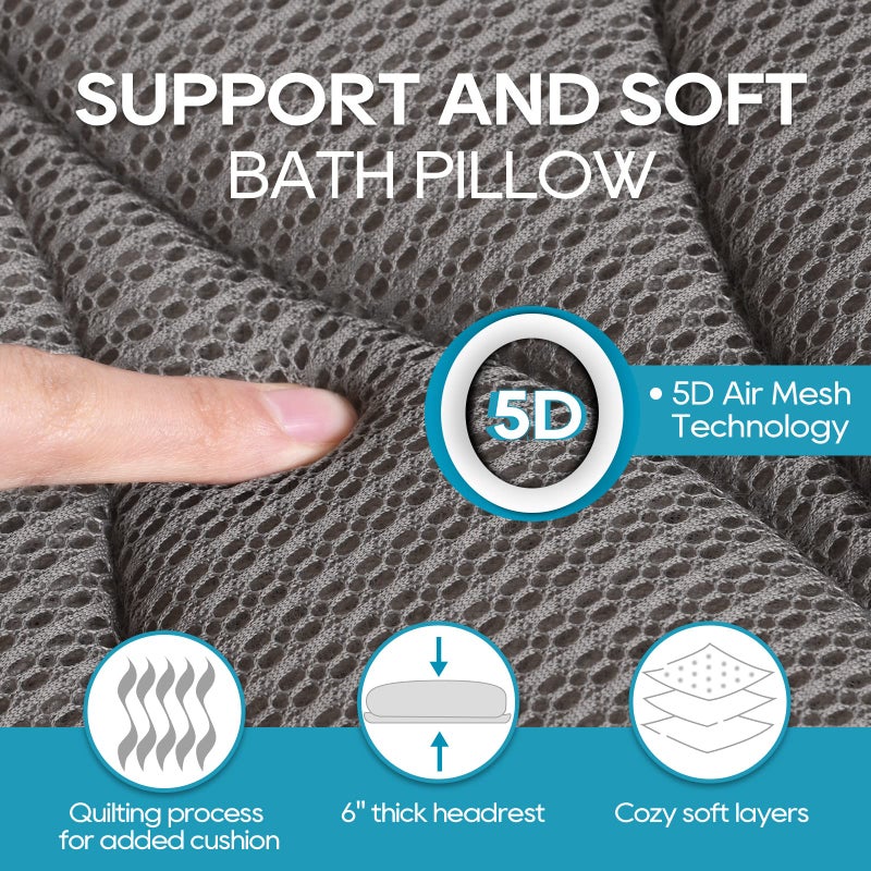 OMYSTYLE Full Body Bath Pillow  Bath Pillows for tub with Mesh Washing Bag & 21 Non-Slip Suction Cups  Spa Bathtub Pillow for Head Neck Shoulder and Back Support - 5D Air Mesh & Quick Drying | Gray - Image 3